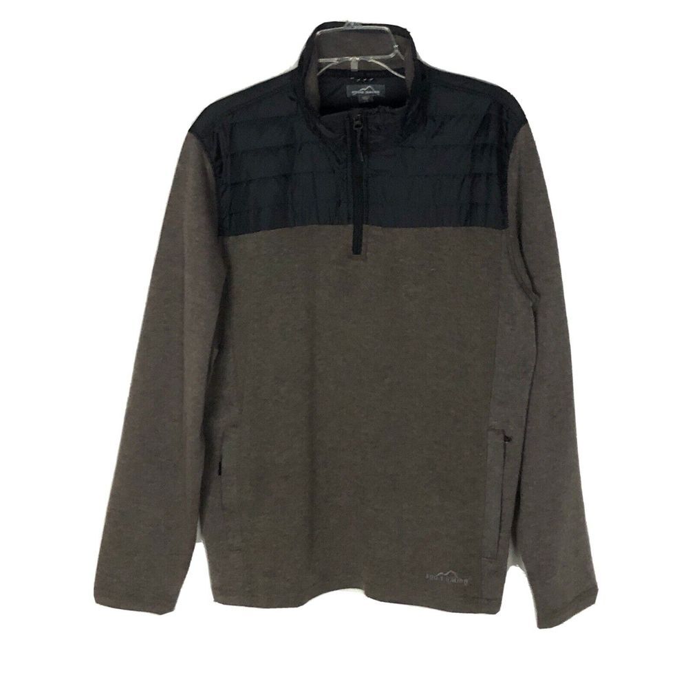 EDDIE BAUER POLO 1/4 ZIP SWEATSHIRT LONG‎ SLEEVE BROWN BLACK MENS SIZE L